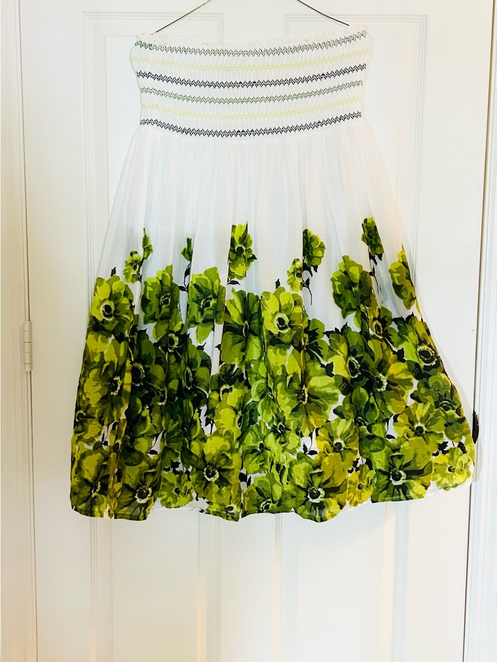 Combo White Strapless dress or skirt with Green Floral Print